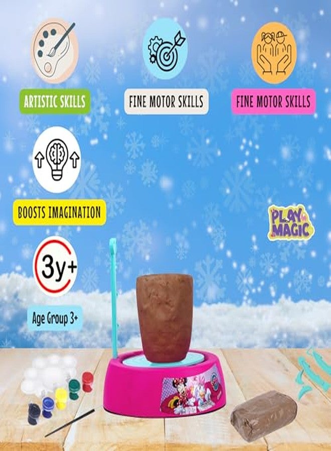 PlayMagic Pottery Wheel Minnie Art Set |Battery Operated Pottery Wheel & Painting Kit for Beginners with Modeling Clay, Sculpting Clay & Tools|Arts & Crafts for Boys and Girls Age 5-12 yrs+ - Image 3