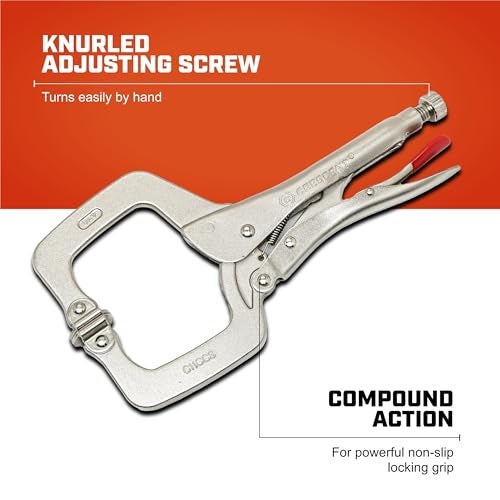 Crescent Locking C-Clamp with Swivel Pad Tips - Heavy-Duty Adjustable Clamp with Hex Key Recess & Compound Action - C11CCSVN - 11", Red - Image 3