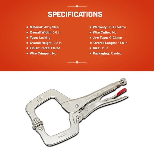 Crescent Locking C-Clamp with Swivel Pad Tips - Heavy-Duty Adjustable Clamp with Hex Key Recess & Compound Action - C11CCSVN - 11", Red - Image 5