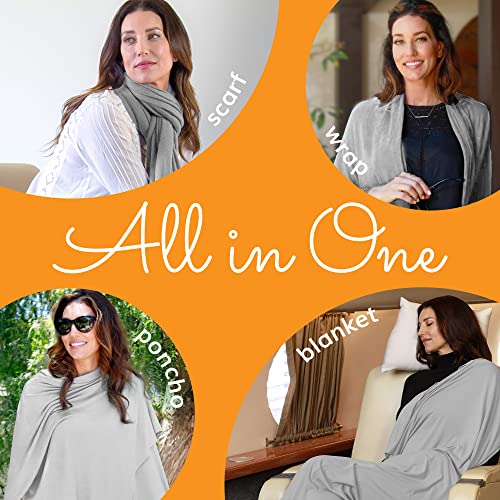 Happyluxe Travel Shawl Wraps for Women - Eco-Cashmere Wrap 68x35in. Grey Pashmina Scarf, Airplane Blanket. Made In USA - Image 2