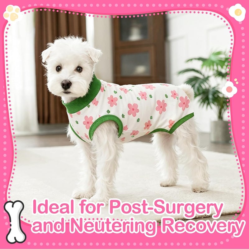 Coppthinktu Green Flower X-Large Dog Surgery Recovery Suit for Dogs After Surgery, Dog Onesie Bodysuit Neuter Spay Puppy Suits, Male Female Post-Op Surgery Clothes Wounds E-Collar Cone Alternative Anti Licking - Image 2