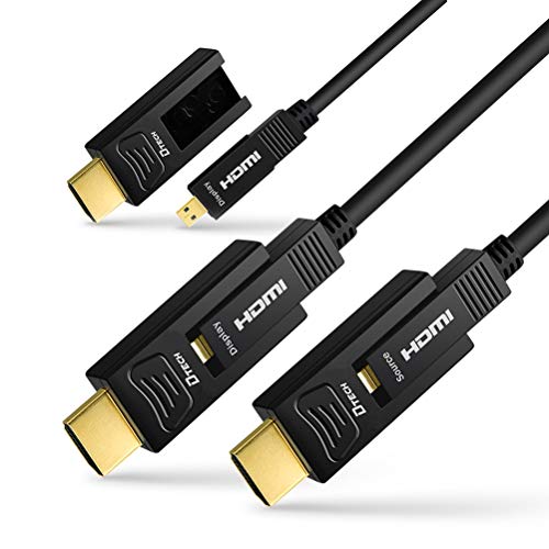 DTech Fiber Optic HDMI Cable 50 Feet 4K 60Hz 444 Chroma Subsampling 18Gbps High Speed Ultra HD with Dual Connector Micro HDMI and Standard HDMI Cord Compatible with TV Projector Computer Monitor - Image 1