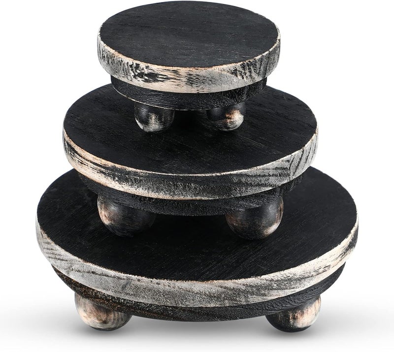 Amyhill 3 Pcs 5/4/3 Inch Wooden Risers for Display Wood Pedestal Stand Mini Tray Stand Round Wooden Pedestal Holder Rustic Riser for Decor Tiered Tray Decor Home Kitchen(Black) - Image 1