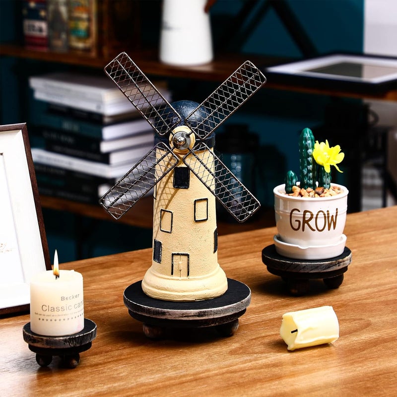 Amyhill 3 Pcs 5/4/3 Inch Wooden Risers for Display Wood Pedestal Stand Mini Tray Stand Round Wooden Pedestal Holder Rustic Riser for Decor Tiered Tray Decor Home Kitchen(Black) - Image 3
