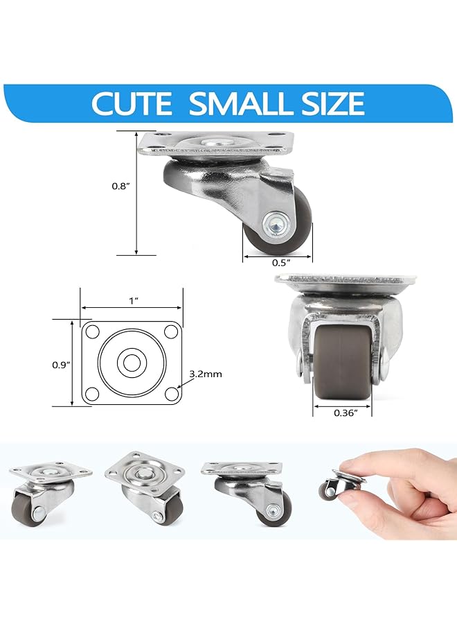 erorex 8Pcs Small Caster Wheels 1 2Inch Mini Swivel Caster Wheels Little Low Profile Self Adhesive Caster Wheels For Furniture Kitchen Appliances Light Duty Projects Planters Tray - Image 4