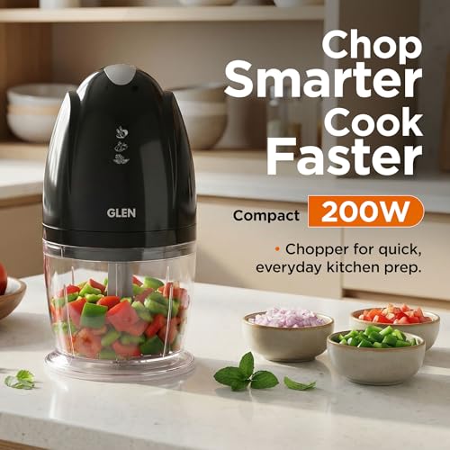 Glen Electric Chopper for Kitchen, 400ml Bowl, 200W Mini Fruit & Vegetable Cutter with Rust-Resistant Stainless Steel Blades, Whisker Disc, Chops Onion & Nuts - Black (SA4041MCBL) - Image 3