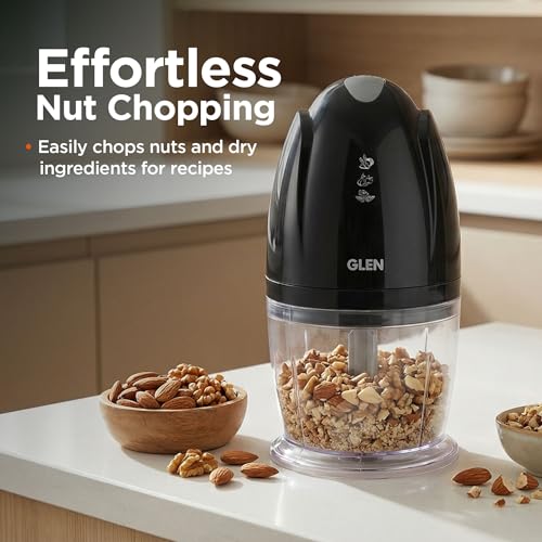 Glen Electric Chopper for Kitchen, 400ml Bowl, 200W Mini Fruit & Vegetable Cutter with Rust-Resistant Stainless Steel Blades, Whisker Disc, Chops Onion & Nuts - Black (SA4041MCBL) - Image 5