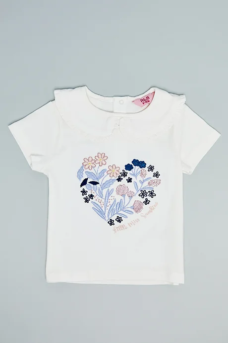 أر أند بي Printed Top with Collared Neck and Short Sleeves