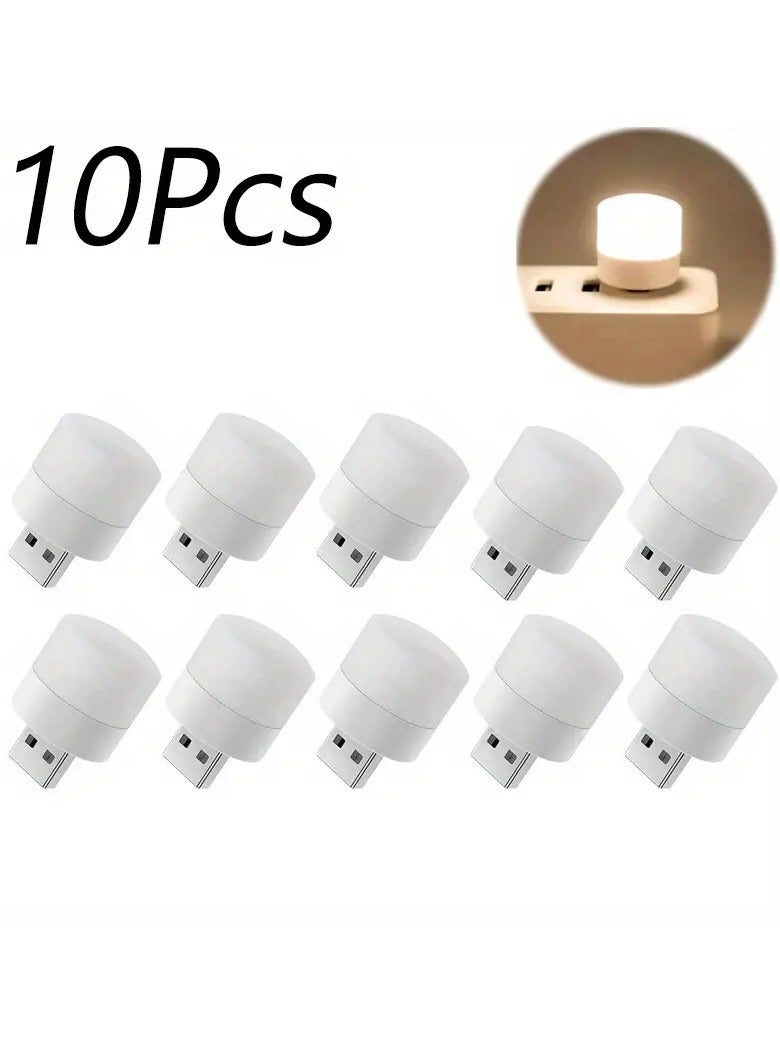 ELTRAZONE 10Pcs Mini USB Warm White LED Night Light | Eye Protection Book Reading Light | USB Plug, Ideal for Computer & Mobile Power Charging | Perfect for Christmas & Halloween Gifts - Image 1