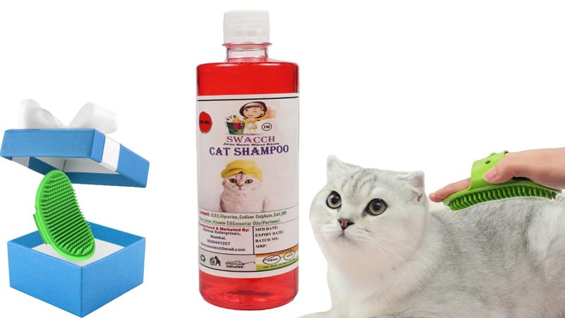 Swacch Cat Shampoo -500ml (Jasmine) + Bath Brush with Adjustable Straps Combo Pack - Image 1