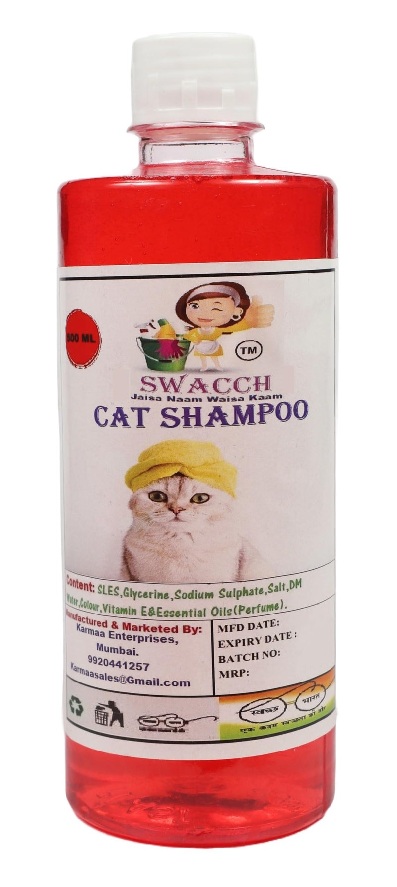Swacch Cat Shampoo -500ml (Jasmine) + Bath Brush with Adjustable Straps Combo Pack - Image 2