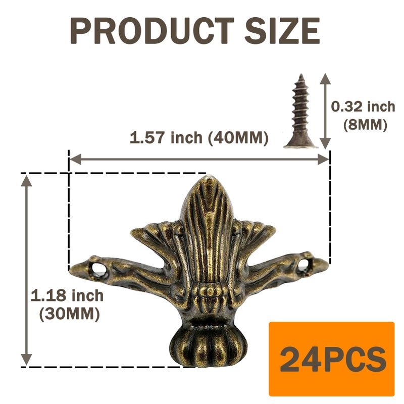 Olldag 24 PCS Antique Brass Box Legs Feet for Wood Case Jewelry Chest Storage Corner, Protector Zinc Alloy for Embossing Wooden Case Decor Cases, Cabinets (Green Bronze) - Image 2