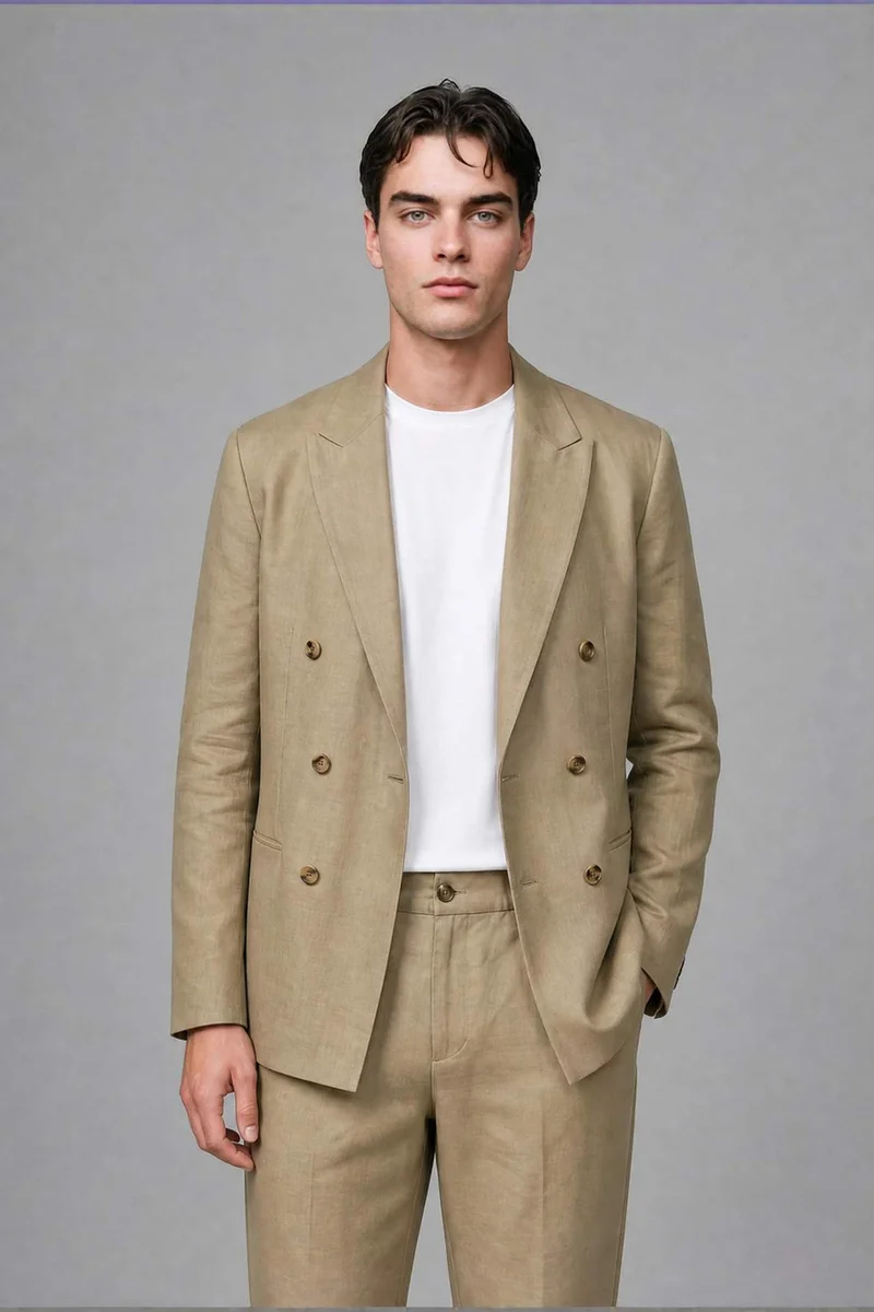 Defacto  Regular Fit Peaklapel Neck Linen Look Blazer for Men | Best Price UAE
