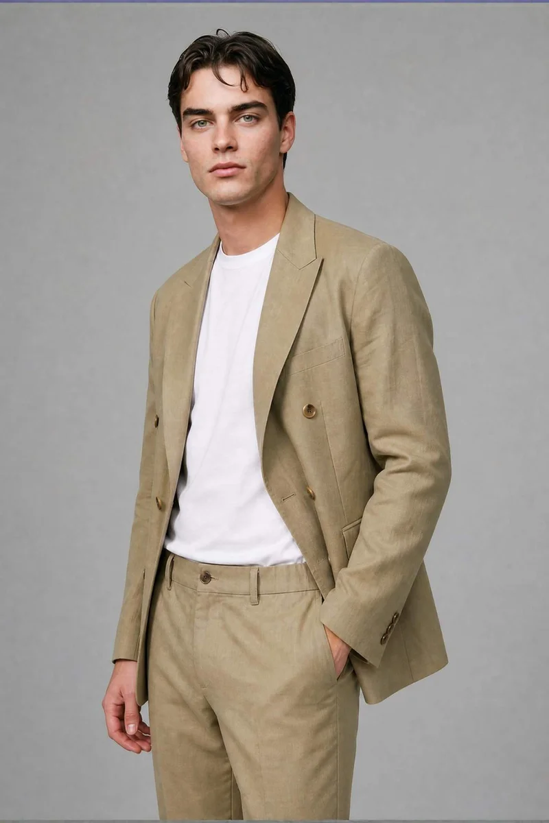 Regular Fit Peaklapel Neck Linen Look Blazer