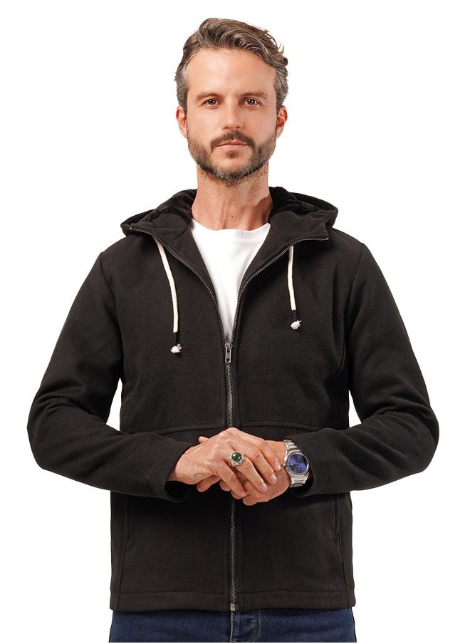 clever Men's Gogh Jacket -With Collar With Fur - Black  - Image 1