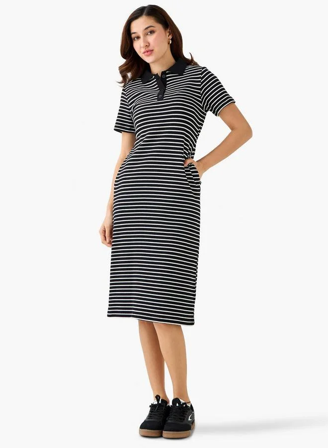 Splash FAV Striped T-shirt Dress with Contrast Collar