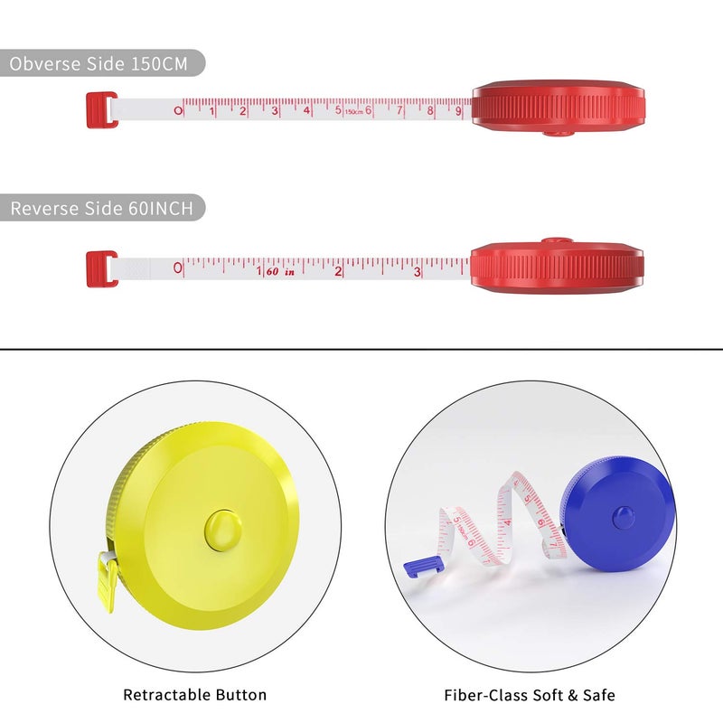 DiCUNO 60-Inch 1.5 Meter Soft and Retractable Tape Measure Medical Body Measurement Tailor Sewing Craft Cloth Dieting Measuring Tape (3 Colors Package with Soft Tape) - Image 3