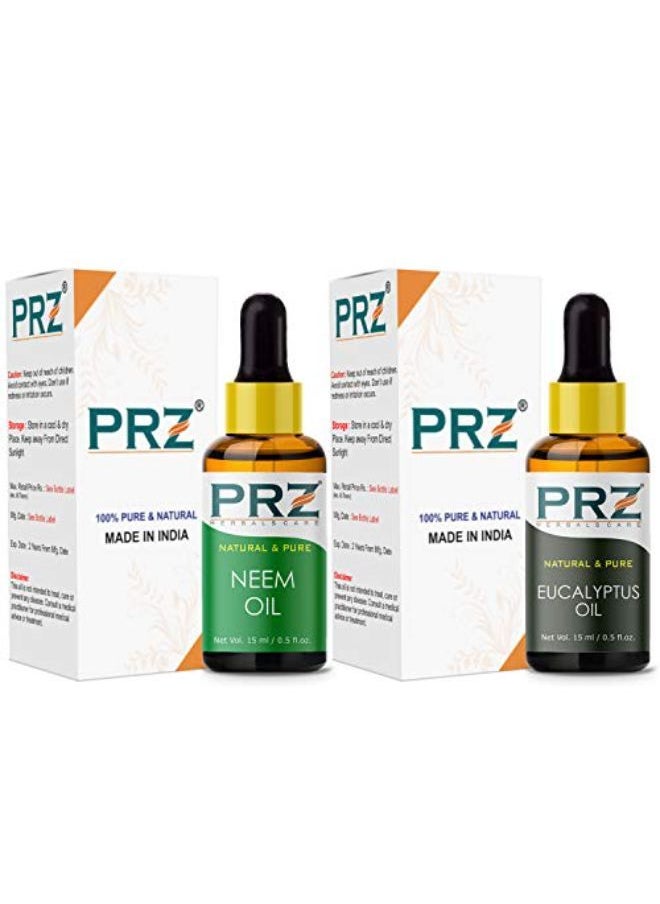PRZ Combo Of Cold Pressed Neem Oil & Eucalyptus Essentialoil, 100% Pure Natural & Therapeutic Grade Oil For Aromatherapy, Body Massage, Skin Care & Hair Growth (15Ml Each)  - Image 3