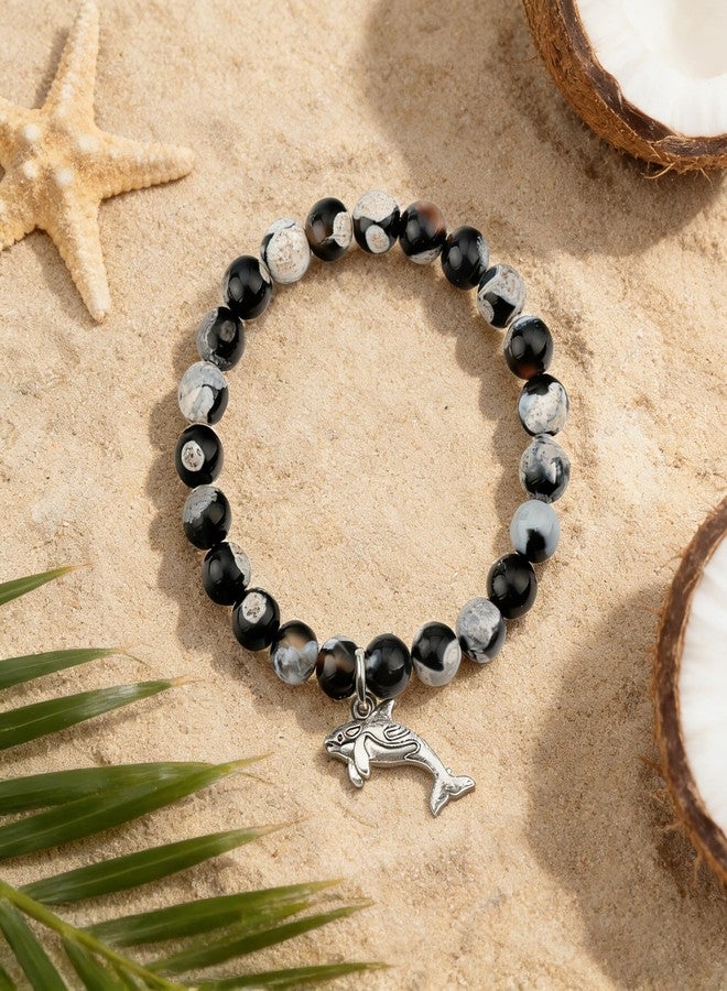 LIUANAN Positive Orca Bracelets for Women Killer Whale Charm Bracelet Healing Nautical Natural Stone Jewelry Inspirational Ocean Animal Lover Gifts Beach Accessories (Orca) - Image 2