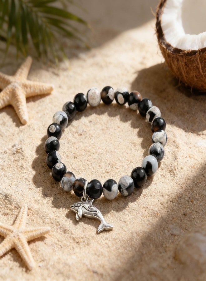 LIUANAN Positive Orca Bracelets for Women Killer Whale Charm Bracelet Healing Nautical Natural Stone Jewelry Inspirational Ocean Animal Lover Gifts Beach Accessories (Orca) - Image 3