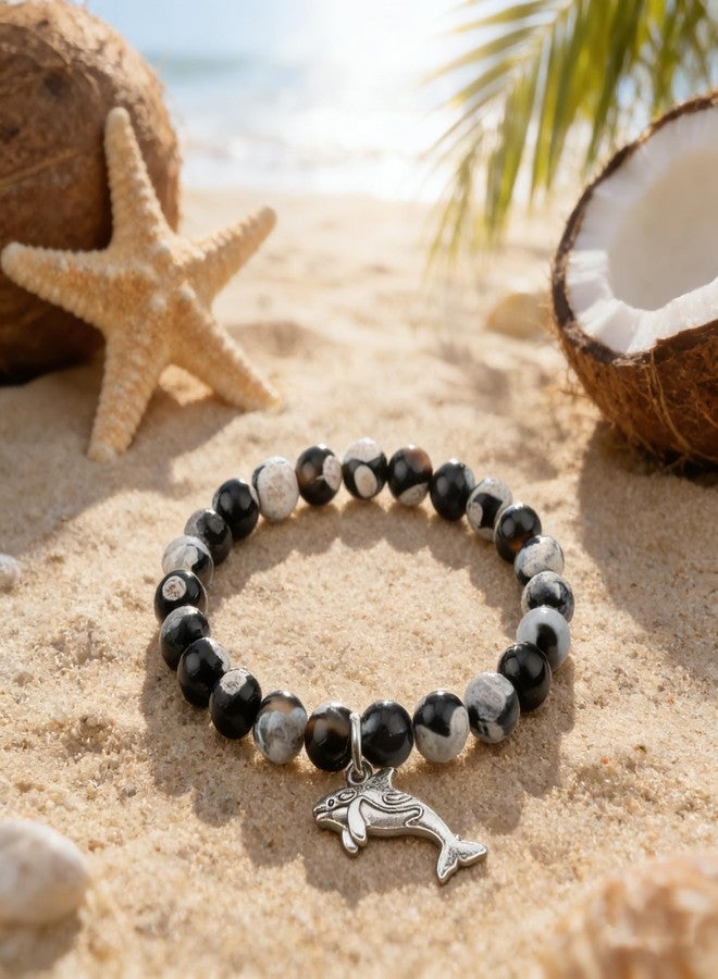 LIUANAN Positive Orca Bracelets for Women Killer Whale Charm Bracelet Healing Nautical Natural Stone Jewelry Inspirational Ocean Animal Lover Gifts Beach Accessories (Orca) - Image 4