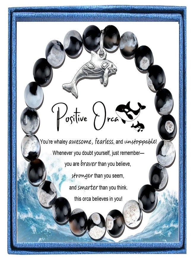 LIUANAN Positive Orca Bracelets for Women Killer Whale Charm Bracelet Healing Nautical Natural Stone Jewelry Inspirational Ocean Animal Lover Gifts Beach Accessories (Orca) - Image 1