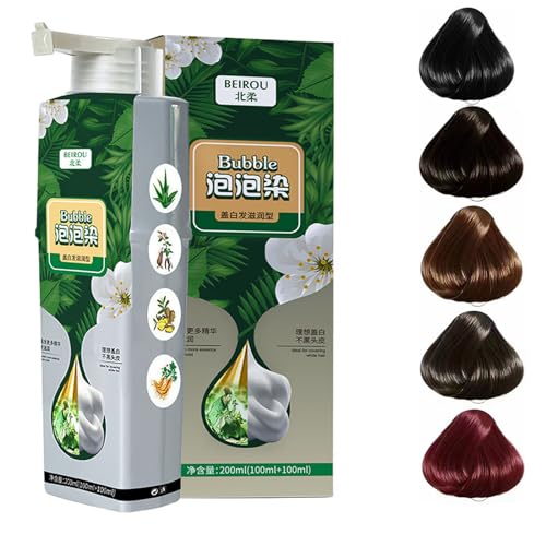 JISKG Beirou Bubble Plant Hair Dye Shampoo Natural Plant Extract Non Damage Hair Dye for Grey Hair Black Teal