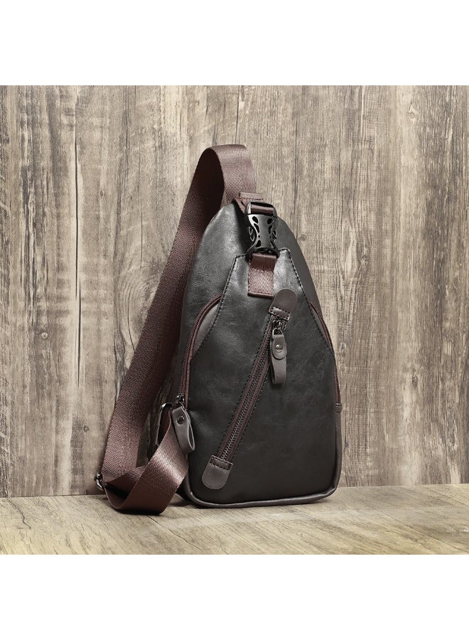TOVELE5 Tovele 5 Stylish Large Capacity PU Leather Black Chest Bag Cycling Crossbody Sling Bag  - Image 3