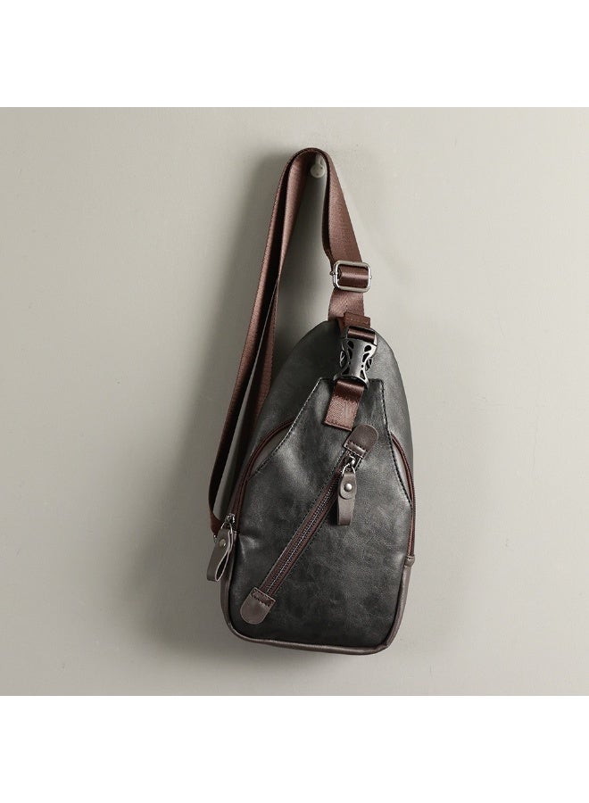 TOVELE5 Tovele 5 Stylish Large Capacity PU Leather Black Chest Bag Cycling Crossbody Sling Bag  - Image 5