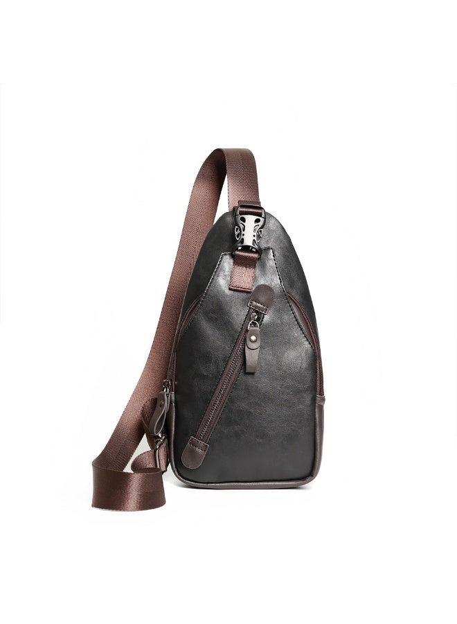 TOVELE5 Tovele 5 Stylish Large Capacity PU Leather Black Chest Bag Cycling Crossbody Sling Bag  - Image 2