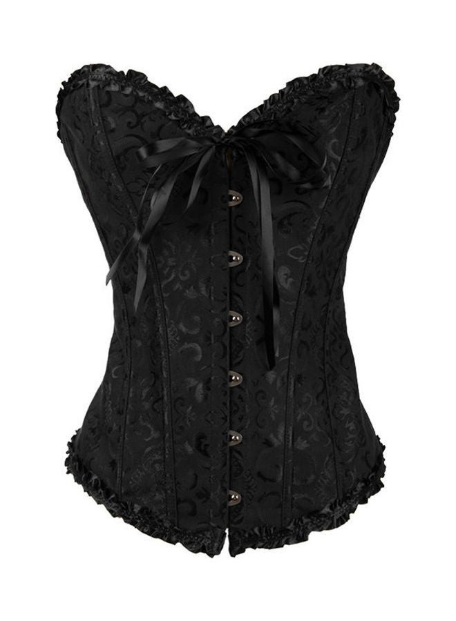 Lace Ribbon Detail Waist Support Corset Black - Image 1