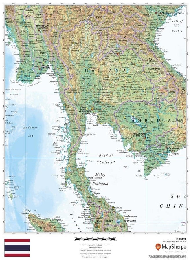 MapSherpa Thailand - 17" x 22" Laminated Wall Map - Image 1