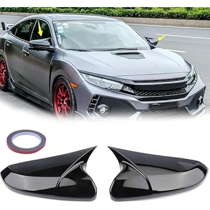 ريحني غطاء المرآة الجانبية، غطاء مرآة الرؤية الخلفية، أغطية متوافقة مع 20162021 هوندا سيفيك الجيل العاشر باللون الأسود اللامع - Image 2