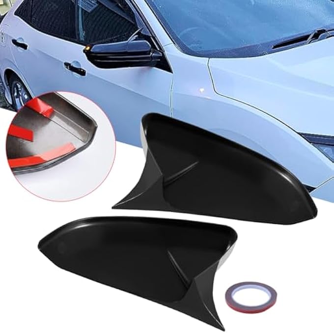 ريحني غطاء المرآة الجانبية، غطاء مرآة الرؤية الخلفية، أغطية متوافقة مع 20162021 هوندا سيفيك الجيل العاشر باللون الأسود اللامع - Image 5