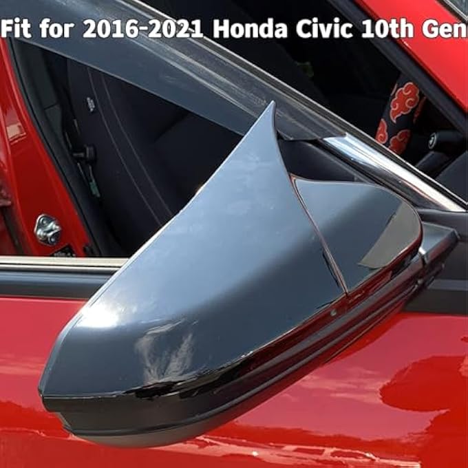 ريحني غطاء المرآة الجانبية، غطاء مرآة الرؤية الخلفية، أغطية متوافقة مع 20162021 هوندا سيفيك الجيل العاشر باللون الأسود اللامع - Image 3