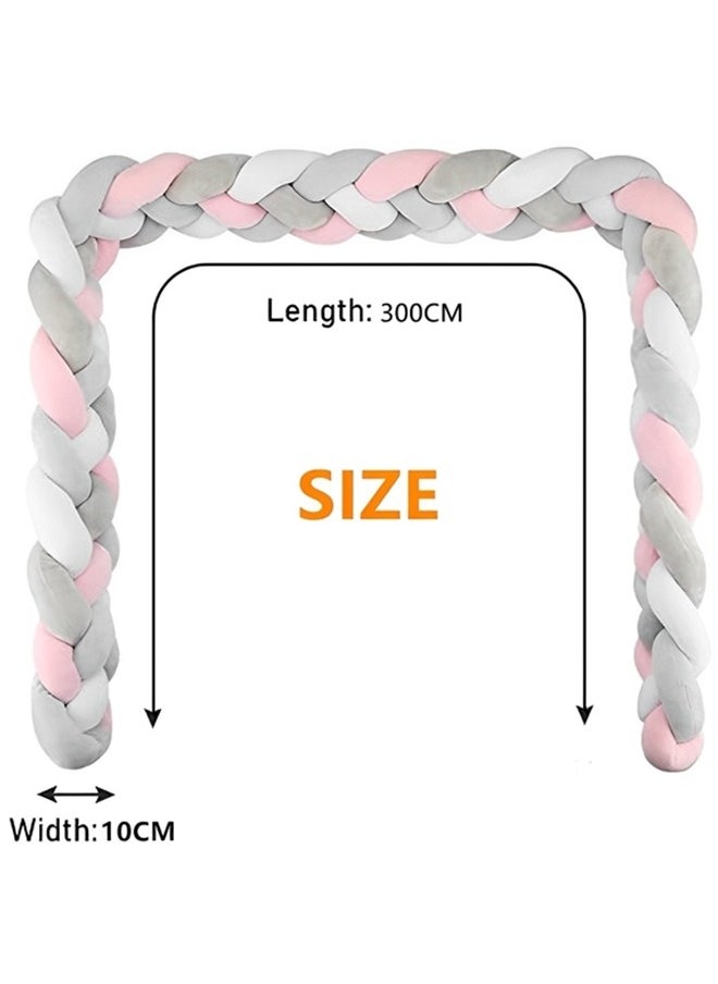Beauenty - Baby Braided Crib Bumper,3 Strand Braided Pillows Anti-Collision Bed Rail,Braid Pillows Cushion,Cotton Soft Knot Pillow Baby Bed Cushion Protector Baby Bumpers(White+Pink+Gray) - Image 1