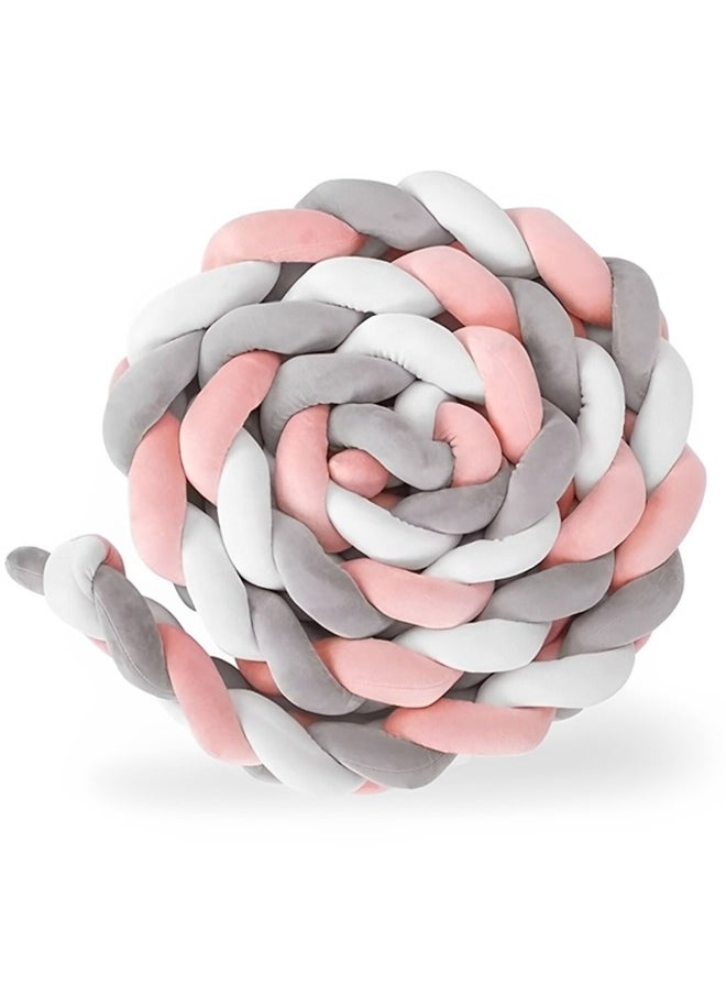 Beauenty - Baby Braided Crib Bumper,3 Strand Braided Pillows Anti-Collision Bed Rail,Braid Pillows Cushion,Cotton Soft Knot Pillow Baby Bed Cushion Protector Baby Bumpers(White+Pink+Gray) - Image 1