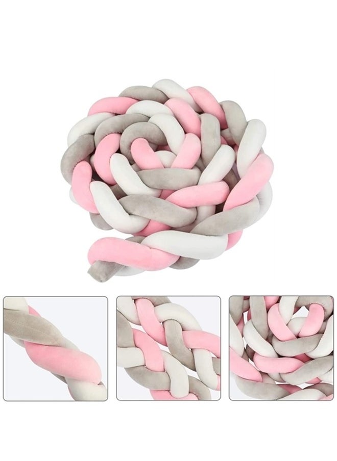 Beauenty - Baby Braided Crib Bumper,3 Strand Braided Pillows Anti-Collision Bed Rail,Braid Pillows Cushion,Cotton Soft Knot Pillow Baby Bed Cushion Protector Baby Bumpers(White+Pink+Gray) - Image 1