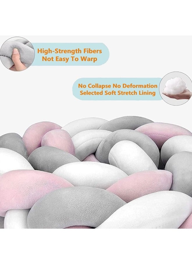 Beauenty - Baby Braided Crib Bumper,3 Strand Braided Pillows Anti-Collision Bed Rail,Braid Pillows Cushion,Cotton Soft Knot Pillow Baby Bed Cushion Protector Baby Bumpers(White+Pink+Gray) - Image 1