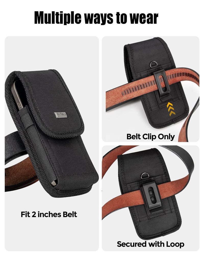 PiTau Holster for Samsung Galaxy Ultra S25 S24 S23 S22 5G, Google Pixel Pro 7 8 9, Nylon Cell Phone Belt Holder Case with Clip, Pouch Fits Protective Cover, Extra Large, Black - Image 2