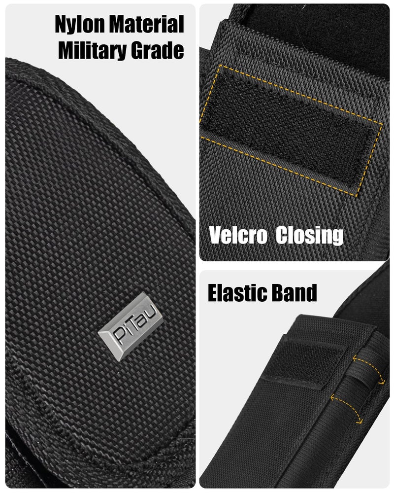 PiTau Holster for Samsung Galaxy Ultra S25 S24 S23 S22 5G, Google Pixel Pro 7 8 9, Nylon Cell Phone Belt Holder Case with Clip, Pouch Fits Protective Cover, Extra Large, Black - Image 4