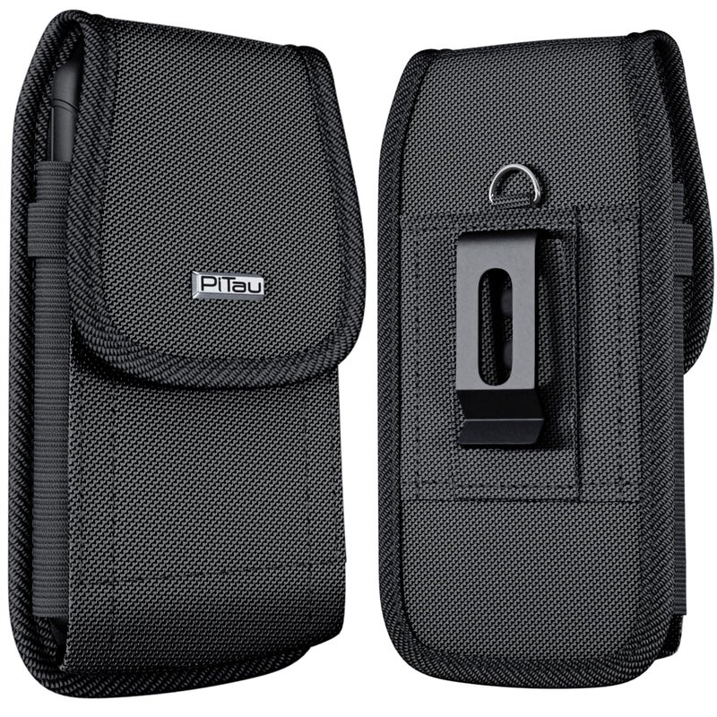PiTau Holster for Samsung Galaxy Ultra S25 S24 S23 S22 5G, Google Pixel Pro 7 8 9, Nylon Cell Phone Belt Holder Case with Clip, Pouch Fits Protective Cover, Extra Large, Black - Image 1