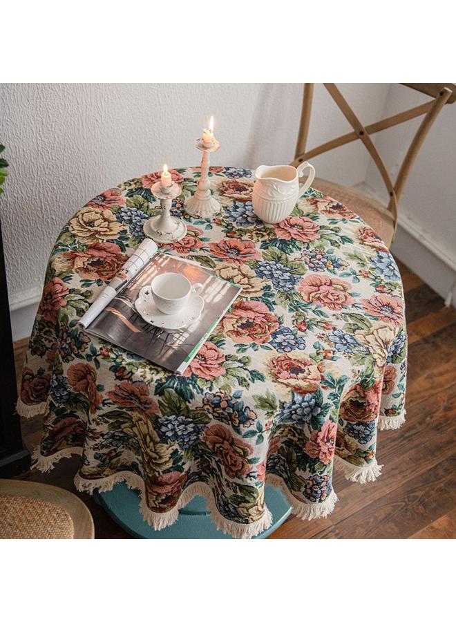Bluejw Romantic Vintage Dining Table Cloth High Color Value Coffee Table Cloth Round Jacquard Tablecloth Pastoral Oil Painting Green Decorative Cloth - Image 1