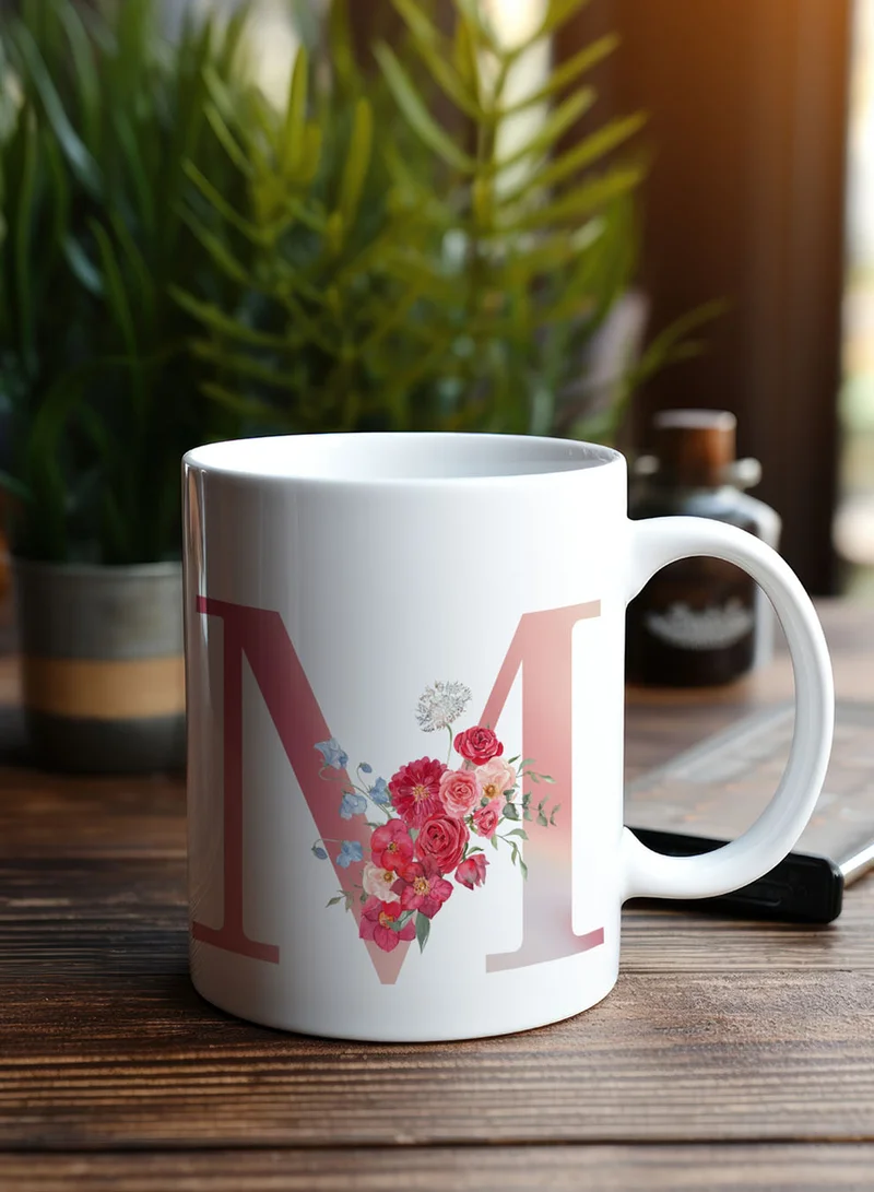 LOWHA 11 oz Ceramic Mug with Letter M Design on Both Sides