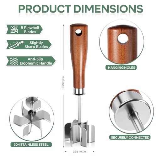 BGWARA Stainless Steel Meat Chopper & Masher - Heavy Duty 6 Curve Blades Ground Beef Chopper Tool with Wooden Handle, Heat Resistant Meat Masher, Hamburger Smasher & Multi-Use Kitchen Tool - Image 5