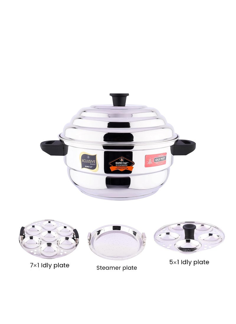 EUROstyle KITCHENWARE COOK WITH COMFORT Eurostyle Royal 12 Idli Pot Stainless Steel with Encapsulated Sandwich Bottom 2 in 1 2 Idli Plates 12Pits 1 Steamer Plate for idiyappam Dhokla Prime  - Image 2