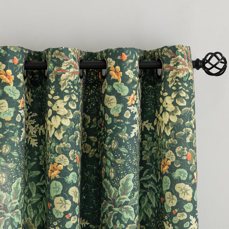 FINECITY French Country Curtains 72 Inches Long 2 Panels Dark Green Leaf Floral Curtain for Living Room, Grommet Semi-Sheer Privacy Cottagecore Linen Drapes Botanical Vintage Farmhouse Curtains, 50 x 72 Inch - Image 3