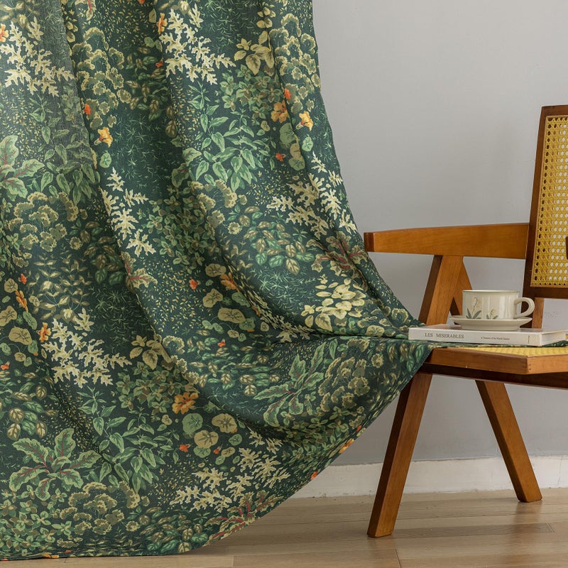 FINECITY French Country Curtains 72 Inches Long 2 Panels Dark Green Leaf Floral Curtain for Living Room, Grommet Semi-Sheer Privacy Cottagecore Linen Drapes Botanical Vintage Farmhouse Curtains, 50 x 72 Inch - Image 4
