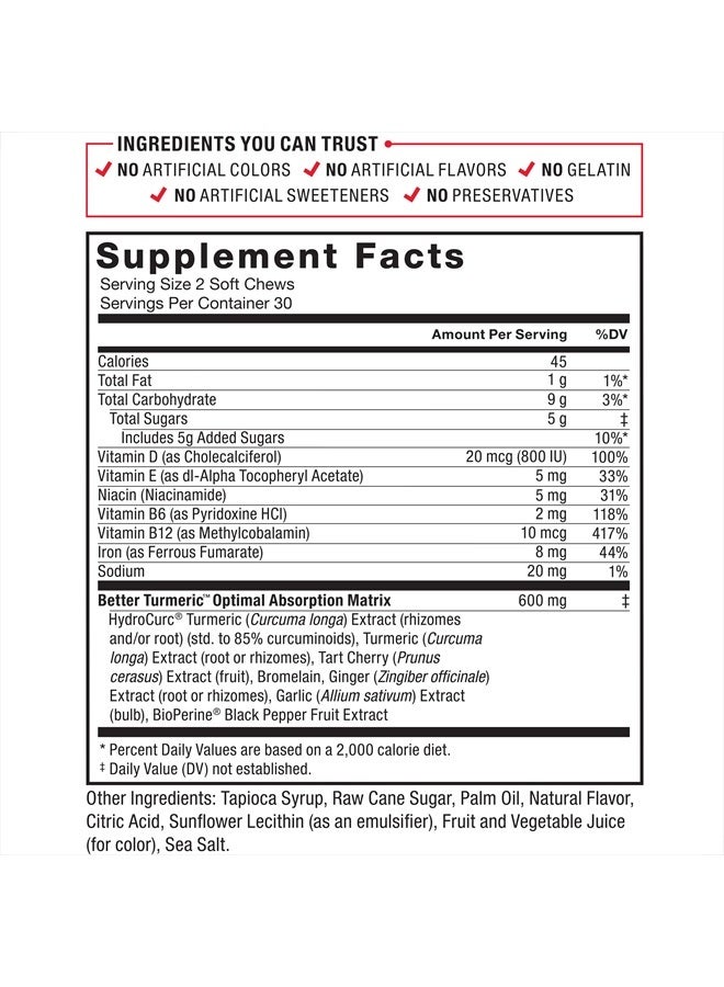 Force Factor Better Turmeric Joint Support Supplement for Extra Strength Joint Health, Featuring HydroCurc Turmeric Curcumin with Black Pepper for Superior Absorption, Fruit Splash, 180 Soft Chews - Image 5