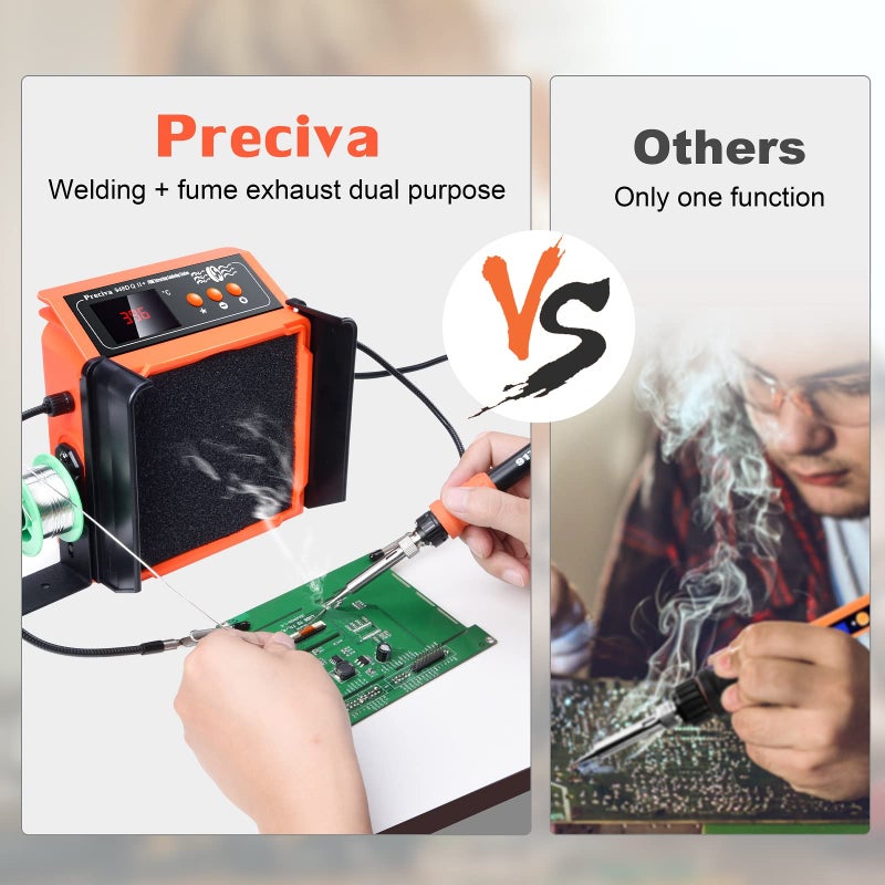 Preciva محطة لحام بريسيفا مع جهاز استخراج دخان اللحام، مكواة لحام مع أيدٍ مساعدة، شاشة LCD رقمية، درجة حرارة قابلة للتعديل 200-480℃ مع وضع النوم، 5 قطع من رؤوس اللحام - Image 2